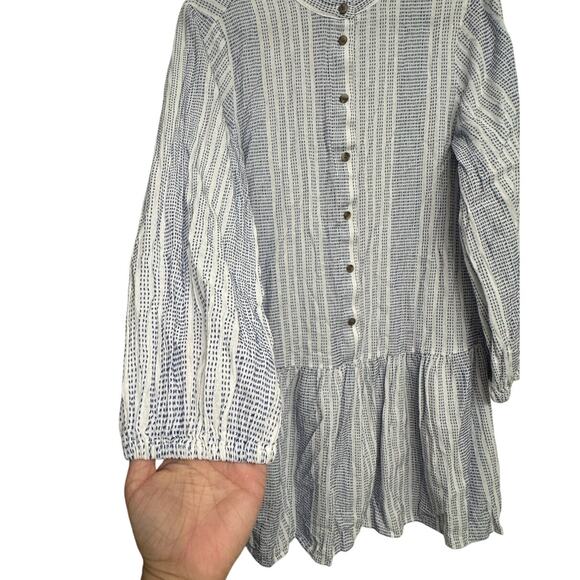 H&M Women’s Small Blue White Striped Button Front Tunic Dress Peplum Hem Cottage - Picture 3 of 8